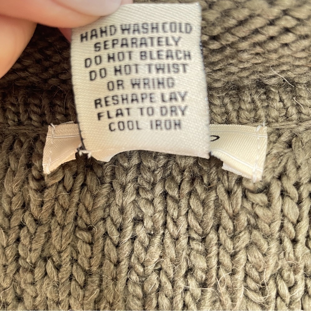 Vertico Taupe/Brown Hooded Cable Knit Sweater VNeck Ribbed Cuffs/Hem Size L - Picture 12 of 12